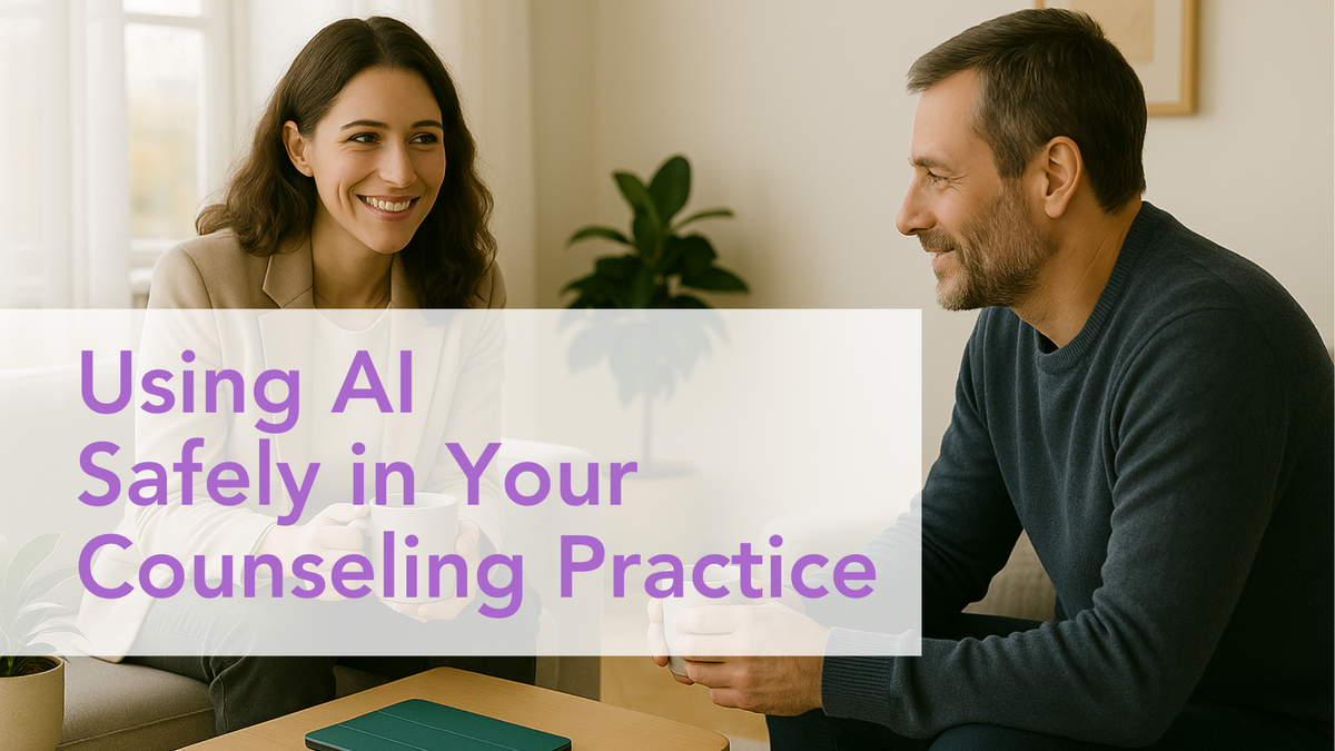 A therapist meets with a client. A device sits on the table running the confidential AI app called Maple